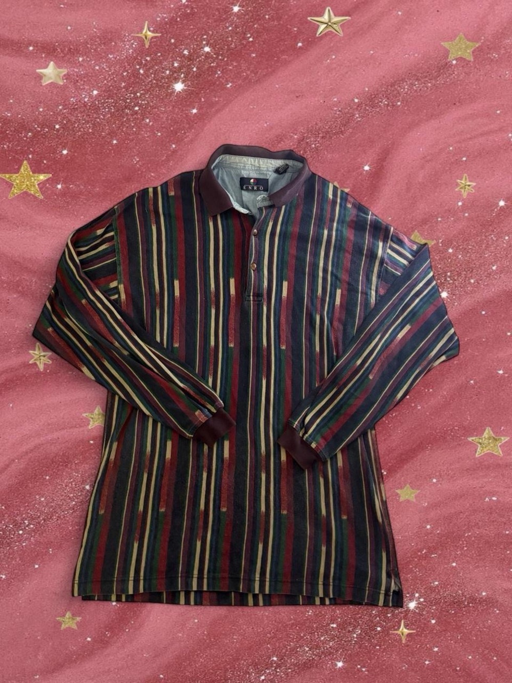CROFT & BARROW Burgundy Multicolor Striped Long-Sleeve Polo